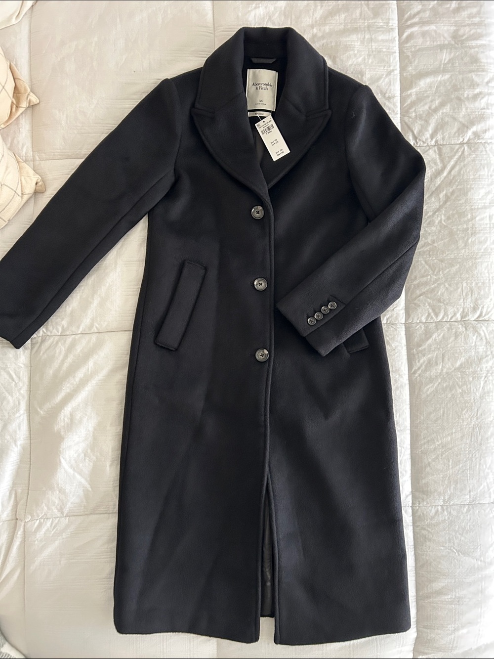 Abercrombie & Fitch Wool-Blend Long Coat – Black – XS (NWT)